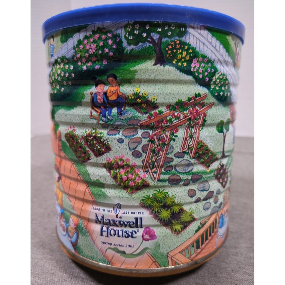 Vtg Maxwell House Coffee Large Tin Can wLid Artist Teddy Edinjiklian Spring 2005